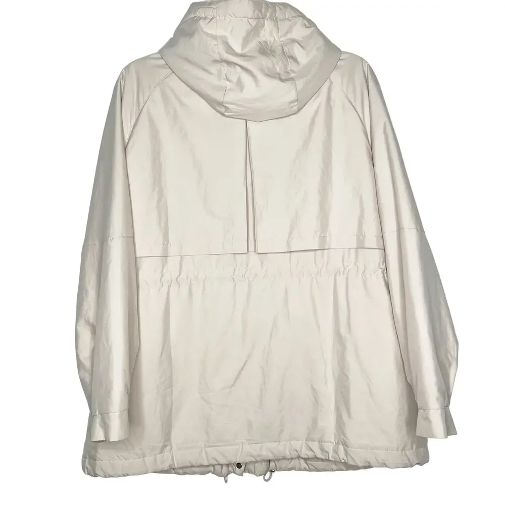 OYSHO Parka Hooded Jacket Water-Repellent Front-Zip Relaxed Fit Beige Size Small